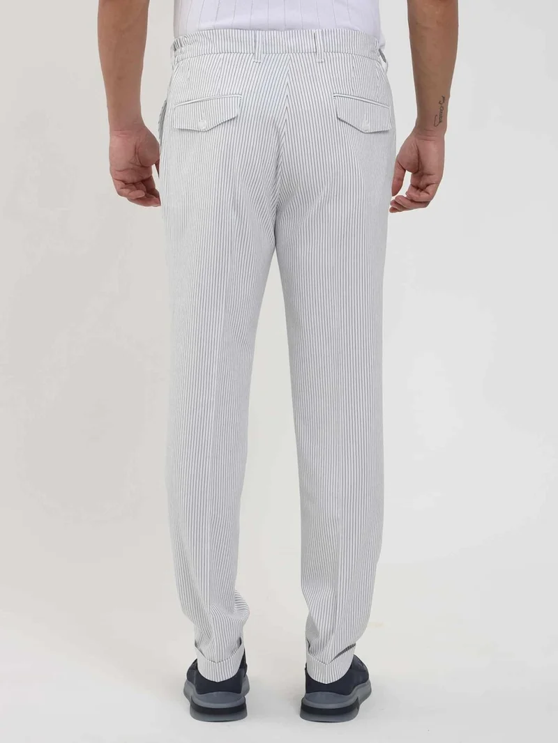 دوفي Navy Blue Men's Slim Fit Striped Trousers - 104530