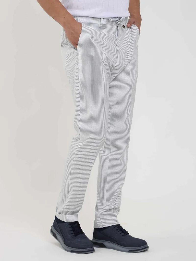 دوفي Navy Blue Men's Slim Fit Striped Trousers - 104530