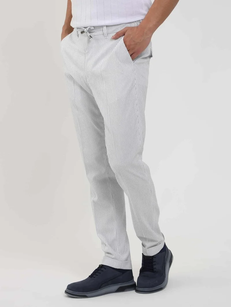 دوفي Navy Blue Men's Slim Fit Striped Trousers - 104530