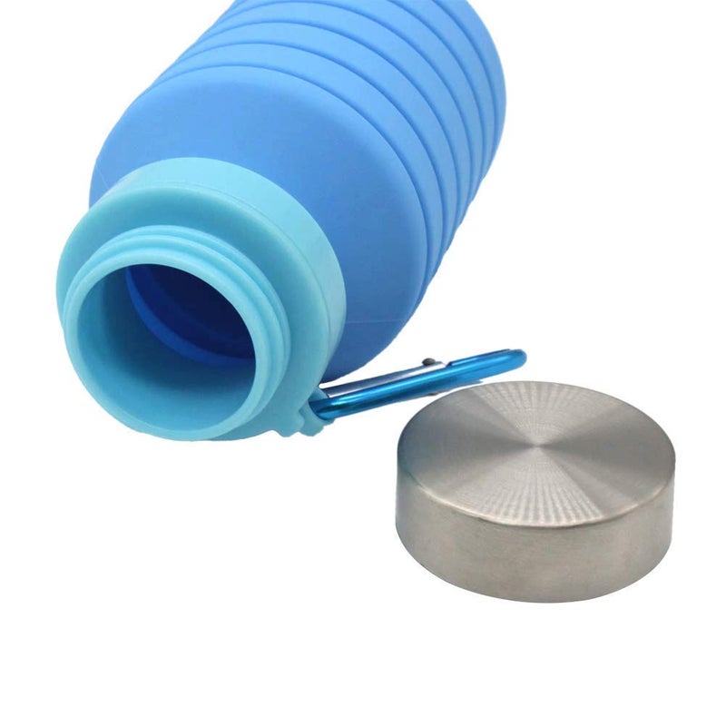 TASKHOUSE Collapsible Water Bottle Silicone Foldable Water Cup Portable Outdoor Travel Folding Sport Cup with Lids 550 ml Water Bottles for Kids Adult Blue - Image 2