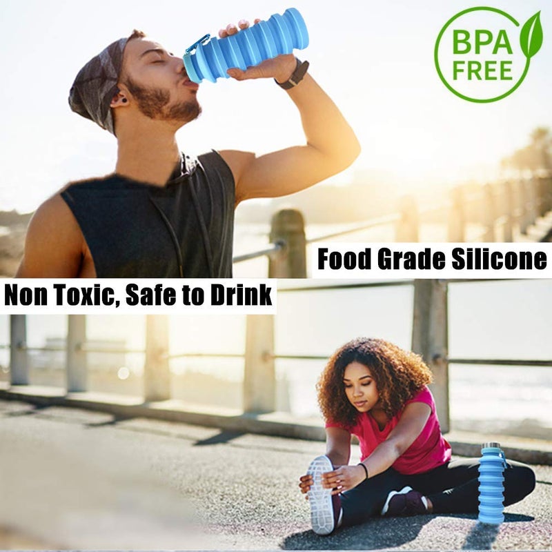 TASKHOUSE Collapsible Water Bottle Silicone Foldable Water Cup Portable Outdoor Travel Folding Sport Cup with Lids 550 ml Water Bottles for Kids Adult Blue - Image 4