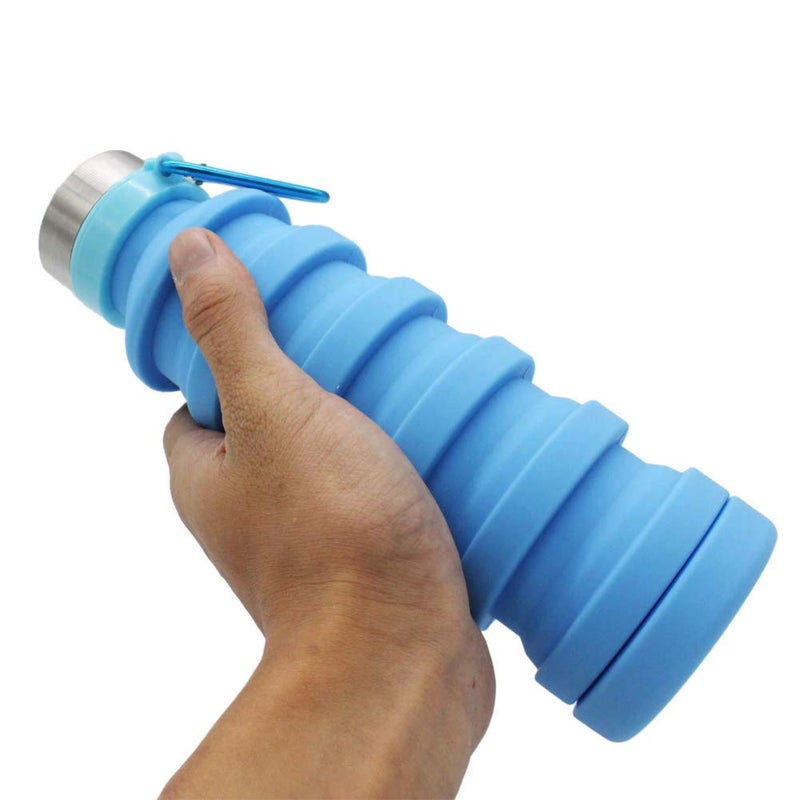 TASKHOUSE Collapsible Water Bottle Silicone Foldable Water Cup Portable Outdoor Travel Folding Sport Cup with Lids 550 ml Water Bottles for Kids Adult Blue - Image 5