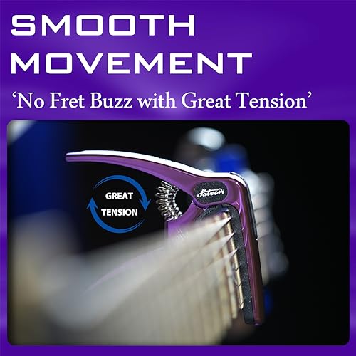Salvori Salvori Exclusive Gradient ‘Royal Silk’ Purple Heavy-Duty Guitar Capo for Acoustic/Electric Guitar with 4 Picks, Guitar Clip/Guitar Clamp - Image 3