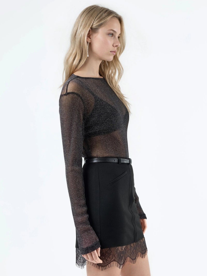 Qustyle QU STYLE High Waist Mini Lace Detail Skirt - Image 5