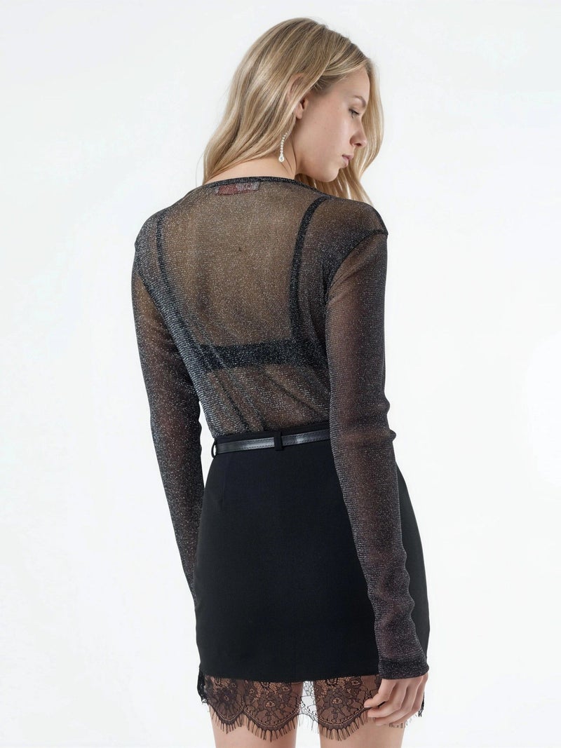 Qustyle QU STYLE High Waist Mini Lace Detail Skirt - Image 4