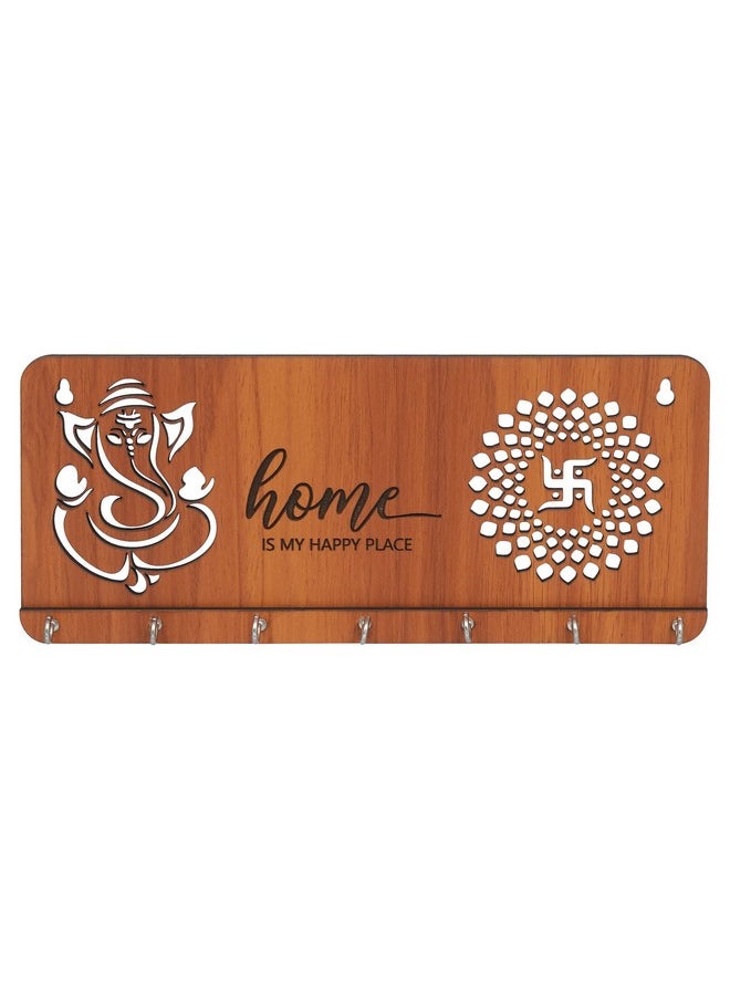 Webelkart Webelkart Premium Home Is our Happy Place Wooden Key Holder for Home and Office Decor - 12 Inches (7 Hooks, Wood Color)  - Image 2