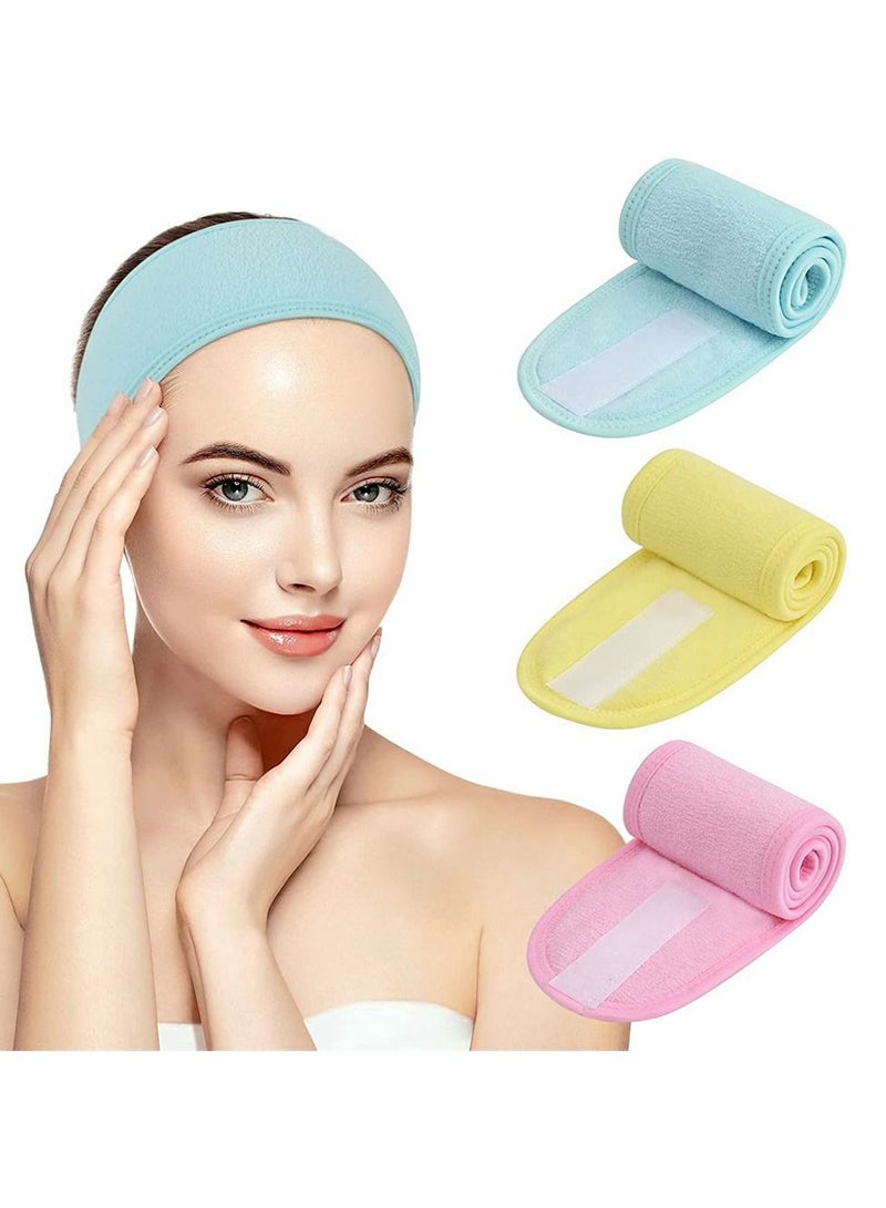 Y&D Spa Facial Headband, Self Adhesive Tape Head Wrap Makeup Shower Bath Sports Terry Cloth Adjustable Stretch Towel for Women Face Washing Yoga, 3 Color, Tatal 6 Pcs - Image 1