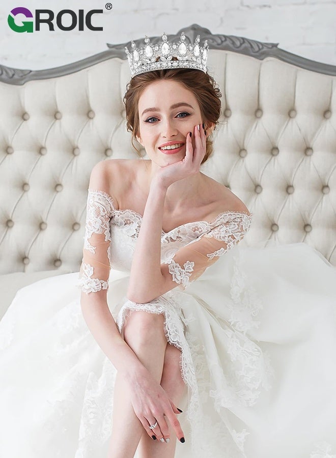 GROIC Vintage Rhinestone Crown,Metal Crown Cake Topper Birthday Wedding Decor,Birthday Party Decoration Supplies,Princess Shower Party Decoration,Role-playing Headwear(White) - Image 4