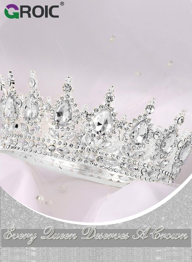 GROIC Vintage Rhinestone Crown,Metal Crown Cake Topper Birthday Wedding Decor,Birthday Party Decoration Supplies,Princess Shower Party Decoration,Role-playing Headwear(White) - Image 3