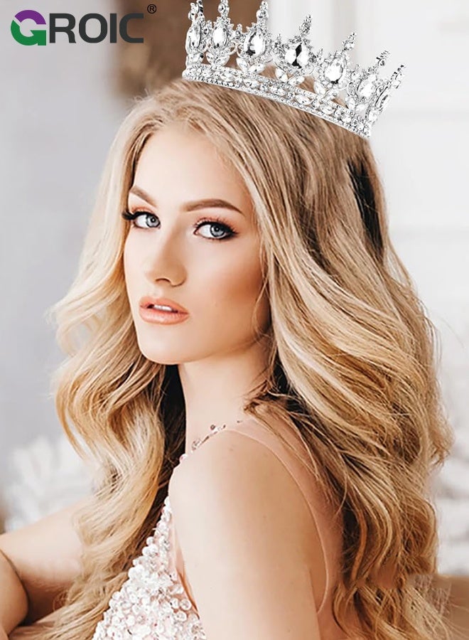 GROIC Vintage Rhinestone Crown,Metal Crown Cake Topper Birthday Wedding Decor,Birthday Party Decoration Supplies,Princess Shower Party Decoration,Role-playing Headwear(White) - Image 2