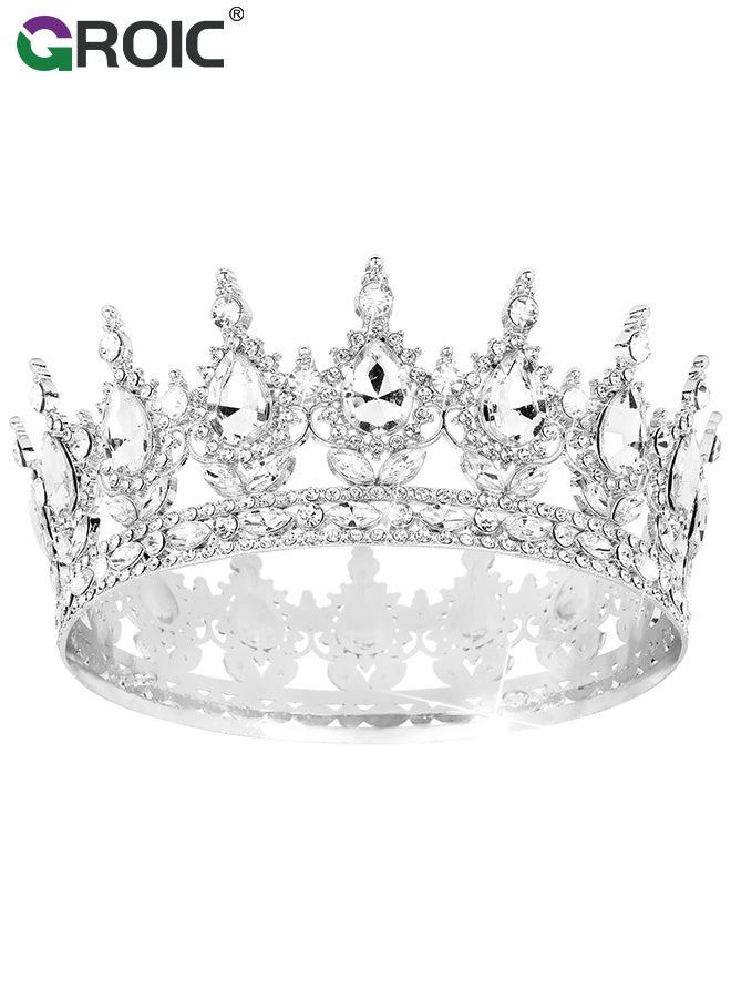 GROIC Vintage Rhinestone Crown,Metal Crown Cake Topper Birthday Wedding Decor,Birthday Party Decoration Supplies,Princess Shower Party Decoration,Role-playing Headwear(White) - Image 1