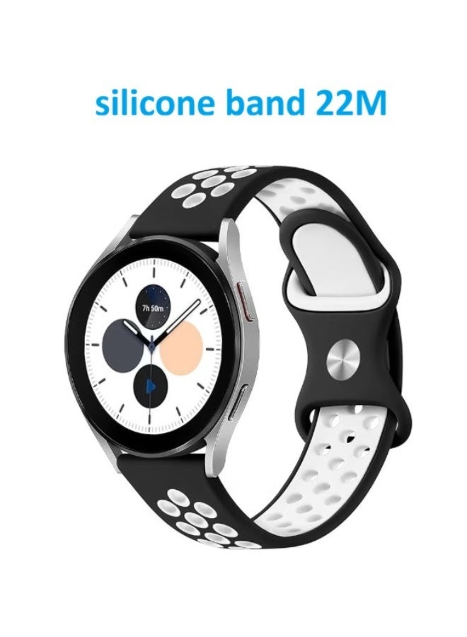 سوار ساعة من السيليكون جيد التهوية متوافق مع الساعات الذكية مقاس 22 ملم - ( اسود / ابيض ) - Image 1