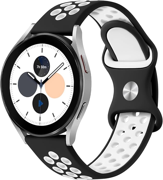 سوار ساعة من السيليكون جيد التهوية متوافق مع الساعات الذكية مقاس 22 ملم - ( اسود / ابيض ) - Image 2