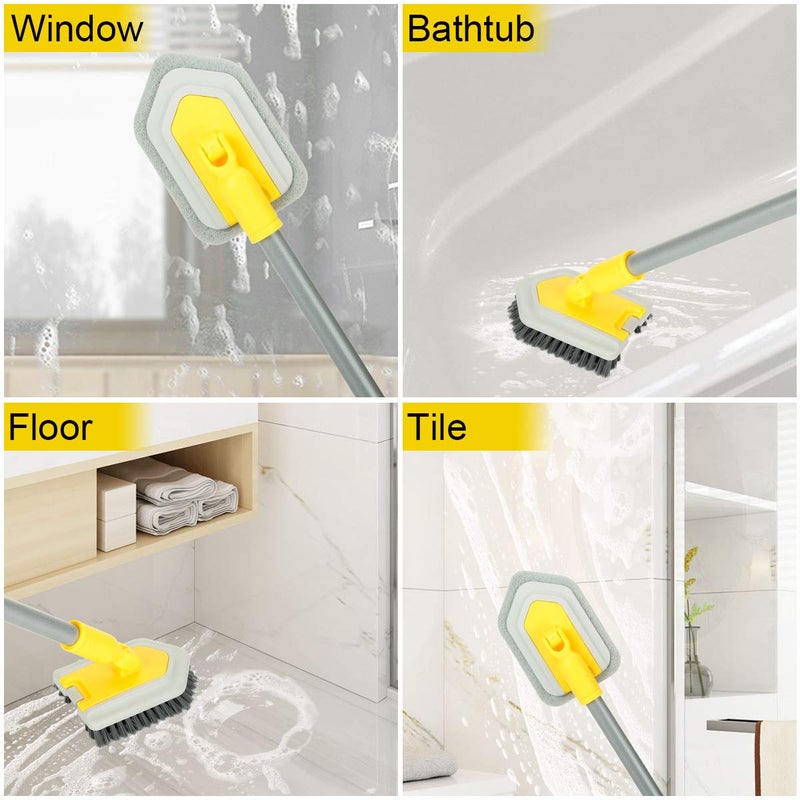 Lalafancy Shower Cleaning Brush with Locking Head, 3 in 1 Tub Tile Scrubber Brush with 50'' Extendable Long Handle Stiff Bristles Scouring Pads Microfiber for Cleaning Bathtub Shower Wall Bathroom - Image 3