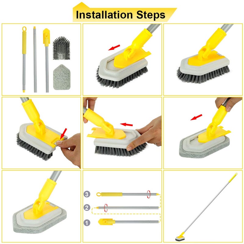 Lalafancy Shower Cleaning Brush with Locking Head, 3 in 1 Tub Tile Scrubber Brush with 50'' Extendable Long Handle Stiff Bristles Scouring Pads Microfiber for Cleaning Bathtub Shower Wall Bathroom - Image 5