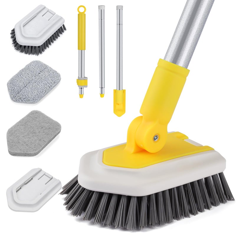 Lalafancy Shower Cleaning Brush with Locking Head, 3 in 1 Tub Tile Scrubber Brush with 50'' Extendable Long Handle Stiff Bristles Scouring Pads Microfiber for Cleaning Bathtub Shower Wall Bathroom - Image 1