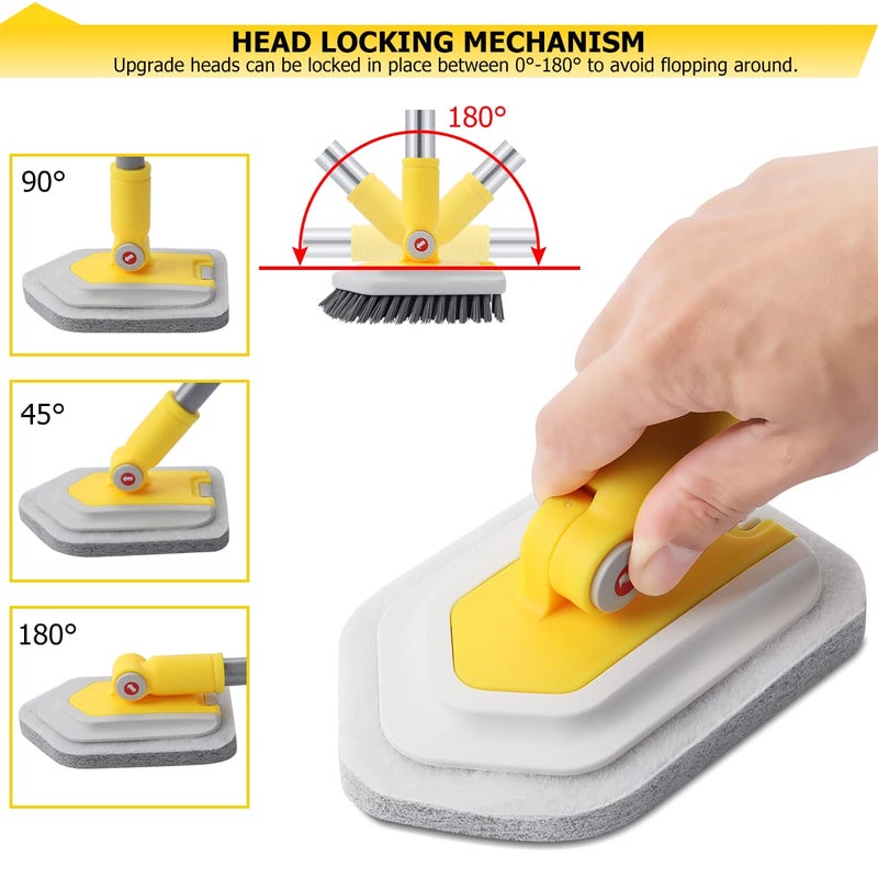 Lalafancy Shower Cleaning Brush with Locking Head, 3 in 1 Tub Tile Scrubber Brush with 50'' Extendable Long Handle Stiff Bristles Scouring Pads Microfiber for Cleaning Bathtub Shower Wall Bathroom - Image 4
