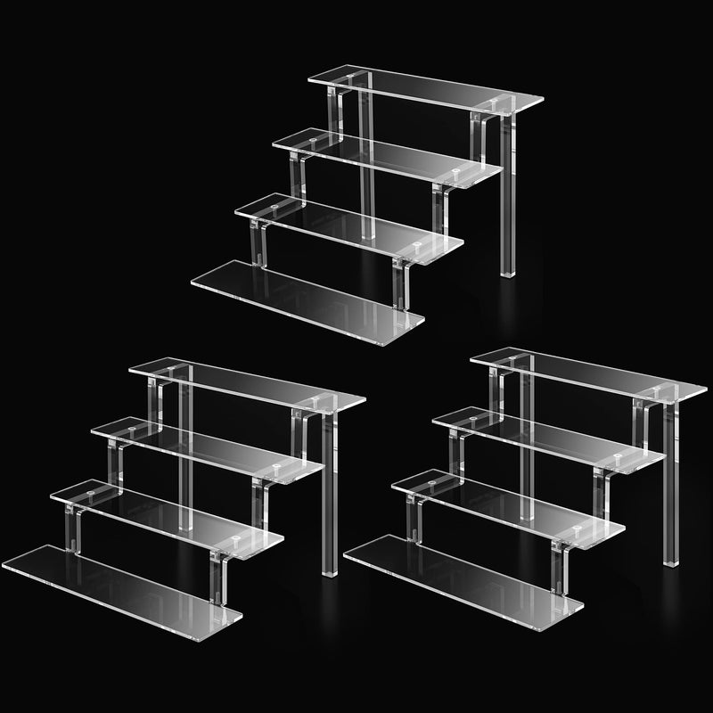 Kcrystenia Acrylic Risers for Display Perfume Organizer Display 9 Acrylic Shelf Risers for Perfume Cologne Organizer Makeup Nail Polish Clear Display Stands 4 Tier Display Stand for Collectibles 3 Pack 