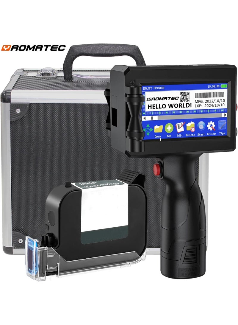 YAOMATEC Handheld Inkjet Printer Gun with Quick-Drying Ink Cartridge, 0.5in/12.7mm Portable Printer with Suitcase for Text/Barcode/Logo/QR/Counter/Number/Date, Print On Metal Carton Box Wood Cloth Plastic Cable (28 Languages) - Image 1