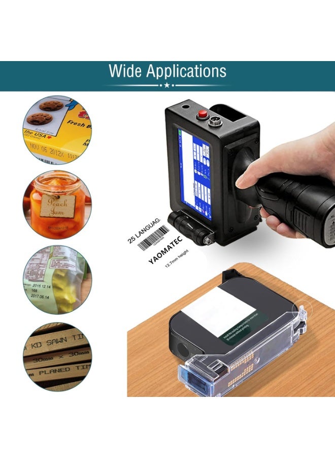 YAOMATEC Handheld Inkjet Printer Gun with Quick-Drying Ink Cartridge, 0.5in/12.7mm Portable Printer with Suitcase for Text/Barcode/Logo/QR/Counter/Number/Date, Print On Metal Carton Box Wood Cloth Plastic Cable (28 Languages) - Image 3