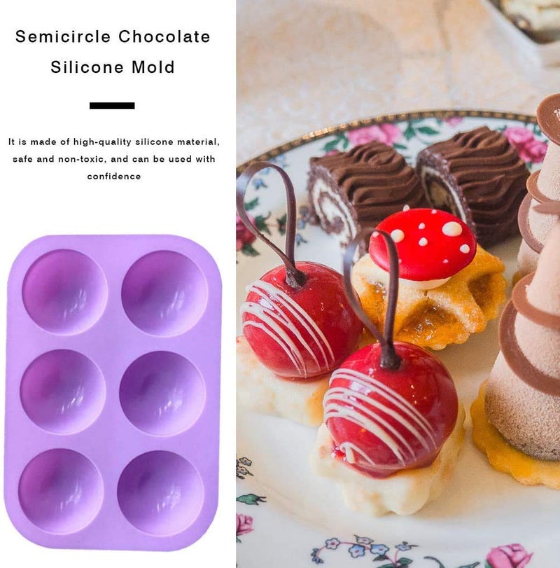 LEDeng 2 Pack 6-Cavity Semi Sphere Silicone Mold, Baking Mold for Making Hot Chocolate Bomb, Cake, Jelly, Dome Mousse (Purple) - Image 5