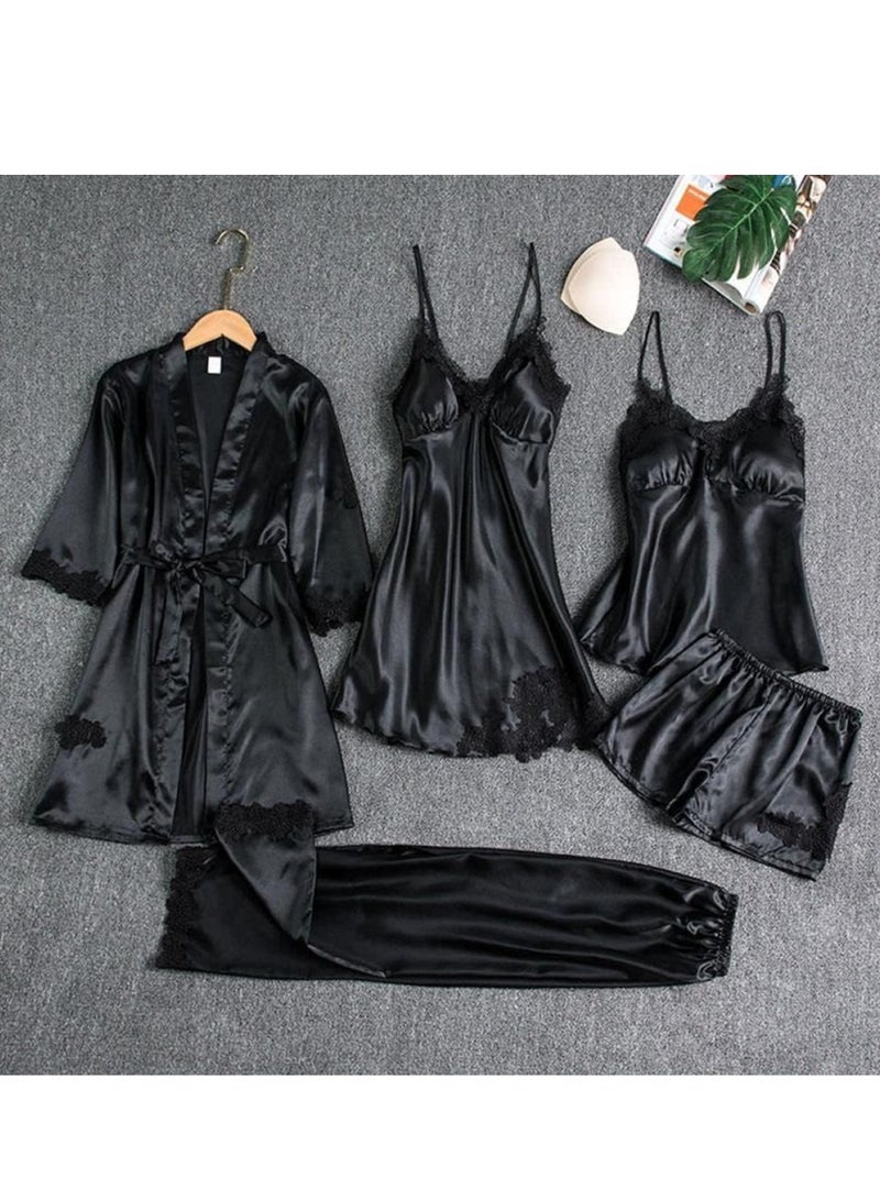 RATSAW 5 Pack Women's Pajama Sets Cami Top Nightgown Lace Sleepwear Dress Robe Pants Sets Soft Loungewear Pajamas Sets 
