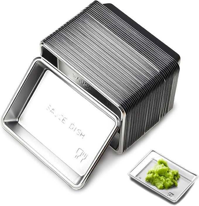 400 PACK DISPOSABLE DIPPING SAUCE PLATES PLASTIC DISPOSABLE SAUCE DISHES DISPOSABLE SUSHI PLATES AND SOY SAUCE BOWLS SAUCE TRAY FOR BBQ HOME RESTAURANT SUPPLIES SILVER