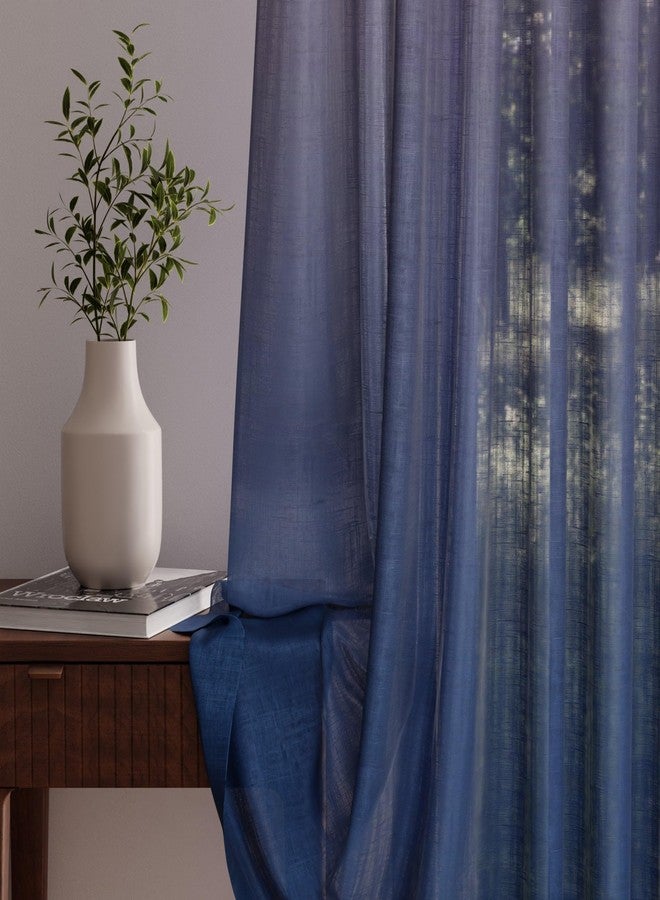 Stoa Paris Sheer Ombre Printed Door Curtain, Aesthetic Curtain with Easy Grommet Installation, Light Filtering, Home Decor, Bedroom, Balcony, Living Room, Set of 1 Parda, Evening Glow - Navy - Image 3