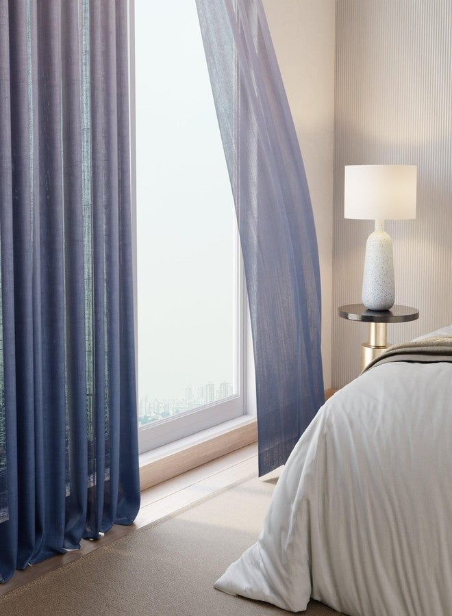 Stoa Paris Sheer Ombre Printed Door Curtain, Aesthetic Curtain with Easy Grommet Installation, Light Filtering, Home Decor, Bedroom, Balcony, Living Room, Set of 1 Parda, Evening Glow - Navy - Image 2