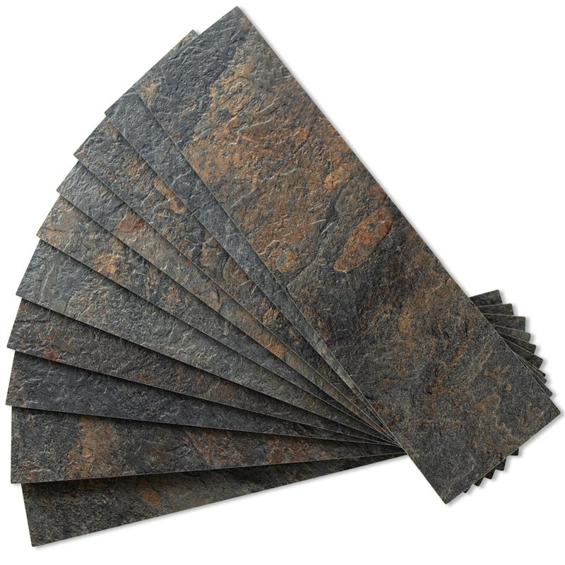 AULIGET 40-Piece Rust Slate Peel and Stick Backsplash Wall Tiles, 3" x 12" PVC Faux Stone Stick on Tiles for Backsplash Kitchen, Bathroom, Laundry Room, Camper, Fireplace - Image 1