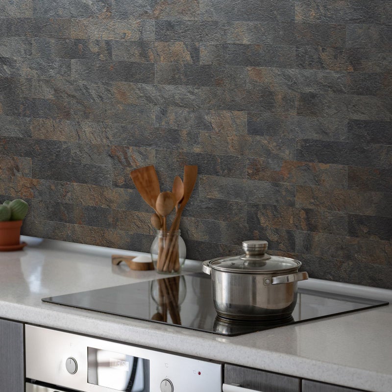AULIGET 40-Piece Rust Slate Peel and Stick Backsplash Wall Tiles, 3" x 12" PVC Faux Stone Stick on Tiles for Backsplash Kitchen, Bathroom, Laundry Room, Camper, Fireplace - Image 2