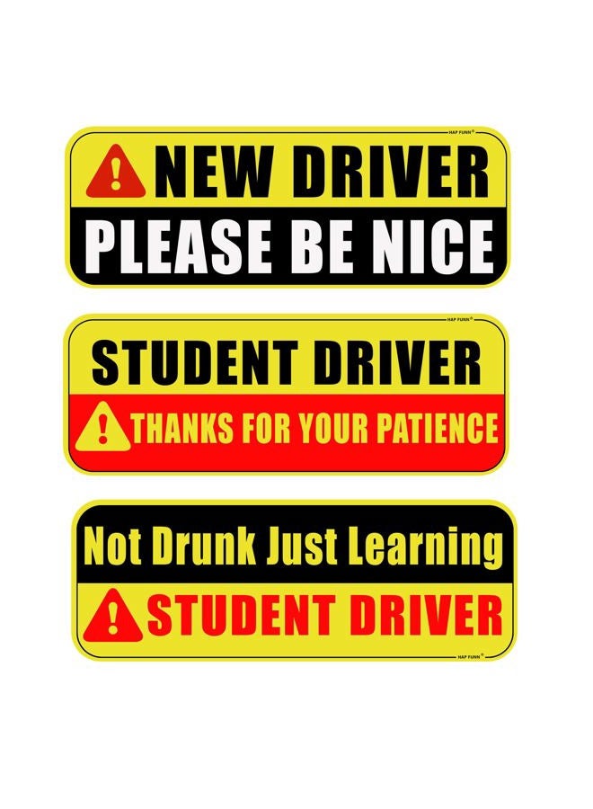 HAP FUNN Large Student Driver Magnet for Car, 3 PCS New Driver Magnet Sticker Sign for Car, Reflective Magnetic Warning Bumper Sticker for Students Novices, Removable Safety Rookie Attention Sign - Image 1