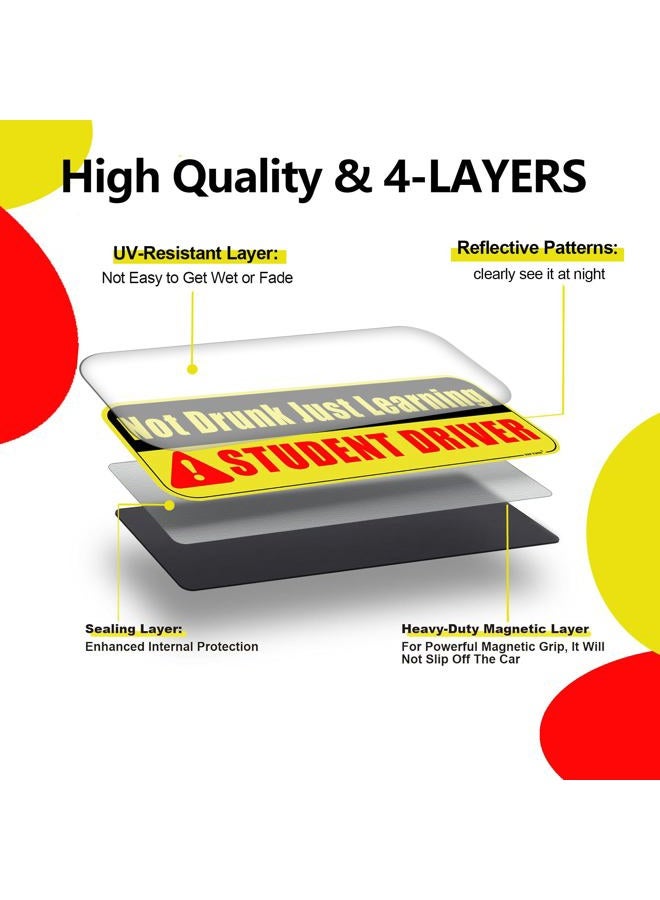 HAP FUNN Large Student Driver Magnet for Car, 3 PCS New Driver Magnet Sticker Sign for Car, Reflective Magnetic Warning Bumper Sticker for Students Novices, Removable Safety Rookie Attention Sign - Image 2