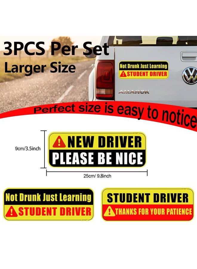HAP FUNN Large Student Driver Magnet for Car, 3 PCS New Driver Magnet Sticker Sign for Car, Reflective Magnetic Warning Bumper Sticker for Students Novices, Removable Safety Rookie Attention Sign - Image 3