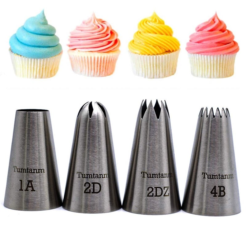 picaru Large Cake Decorating Piping Tips 4 Pack Stainless Steel Piping Nozzle Cake Decorating Pastry Tips Tool