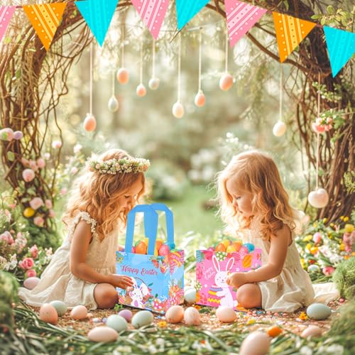 DECHISY Easter Bags, 6Pack Reusable Bunny Chick Egg Design, Non-Woven Easter Tote Bags with Handles, Ideal Easter Gift Bags, Easter Egg hunt bags, Fabric Easter Basket 8.3×7.9×5.9inch - Image 5