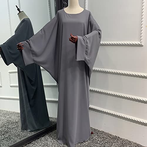 IKADEX Muslim Dress for Women Pakistani Kaftan Abaya Robe + Hijab Arabic Islamic Prayer Clothes Dubai Outfits Grey Robe - Image 3