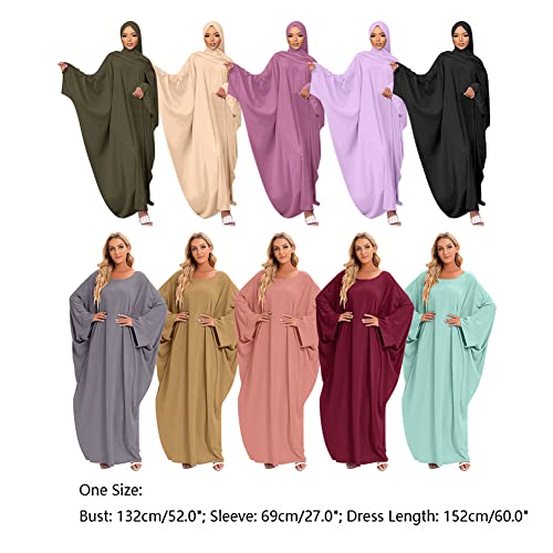 IKADEX Muslim Dress for Women Pakistani Kaftan Abaya Robe + Hijab Arabic Islamic Prayer Clothes Dubai Outfits Grey Robe - Image 4