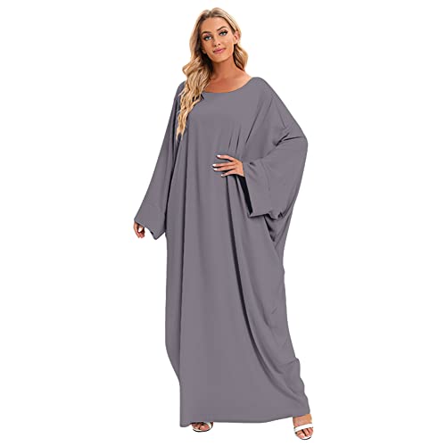 IKADEX Muslim Dress for Women Pakistani Kaftan Abaya Robe + Hijab Arabic Islamic Prayer Clothes Dubai Outfits Grey Robe - Image 5