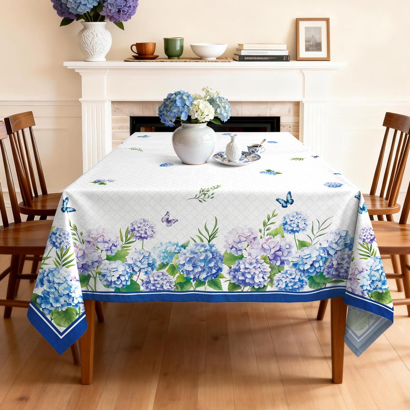 Arquiel Hydrangea Floral Tablecloth Waterproof, Blue Flower Butterfly Table Cloth Rectangle Stain Resistant, Washable Table Cover for Home Kitchen Dining Party Decoration (60Ã—84 Inch) - Image 4