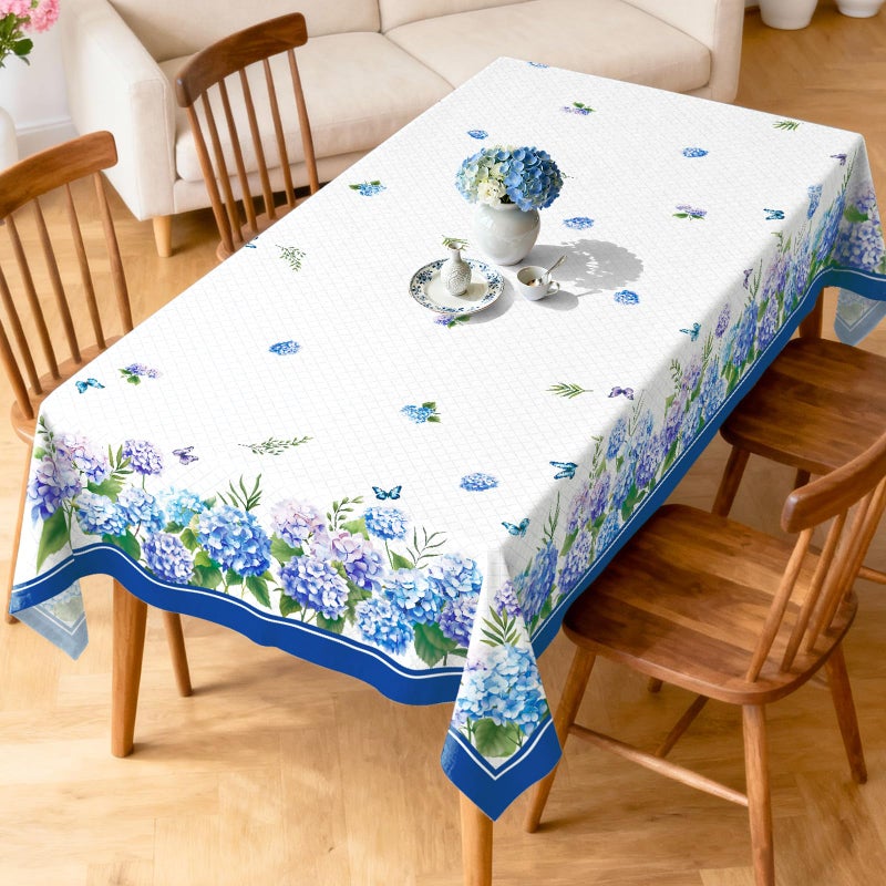 Arquiel Hydrangea Floral Tablecloth Waterproof, Blue Flower Butterfly Table Cloth Rectangle Stain Resistant, Washable Table Cover for Home Kitchen Dining Party Decoration (60Ã—84 Inch) - Image 3