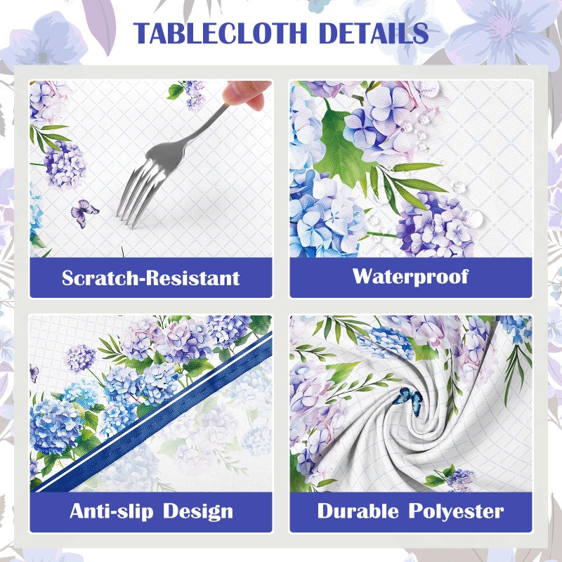 Arquiel Hydrangea Floral Tablecloth Waterproof, Blue Flower Butterfly Table Cloth Rectangle Stain Resistant, Washable Table Cover for Home Kitchen Dining Party Decoration (60Ã—84 Inch) - Image 5