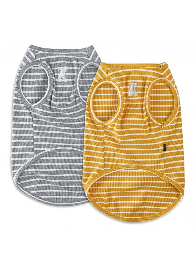 Koneseve Koneseve Dog Shirt Vest Lightweight Stretchy Dog T-Shirt Soft Cool Shirts Sleeveless Stripe Vests Breathable Clothes for Puppy Kitty Cats Small Medium Large Dogs 2 Pack Yellow + Light Grey [ XL ] - Image 1