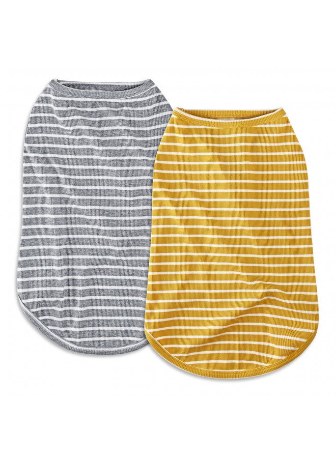 Koneseve Koneseve Dog Shirt Vest Lightweight Stretchy Dog T-Shirt Soft Cool Shirts Sleeveless Stripe Vests Breathable Clothes for Puppy Kitty Cats Small Medium Large Dogs 2 Pack Yellow + Light Grey [ XL ] - Image 2