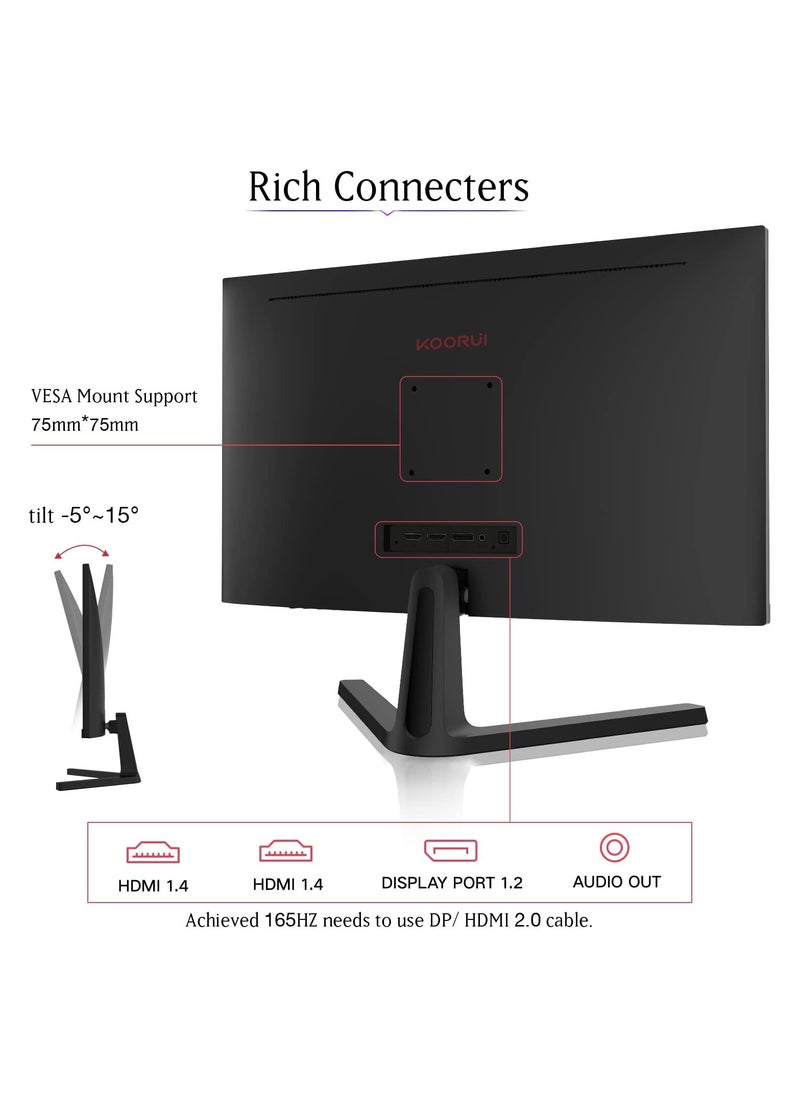 24 Inch Computer Monitor -FHD 1080P Gaming Monitor 165Hz VA 1ms, Adaptive Sync Technology, LED Monitors with Ultra-Thin, HDMI X2 /DP, VESA Compatible, Tilt Adjustable, Eye Care 24E4