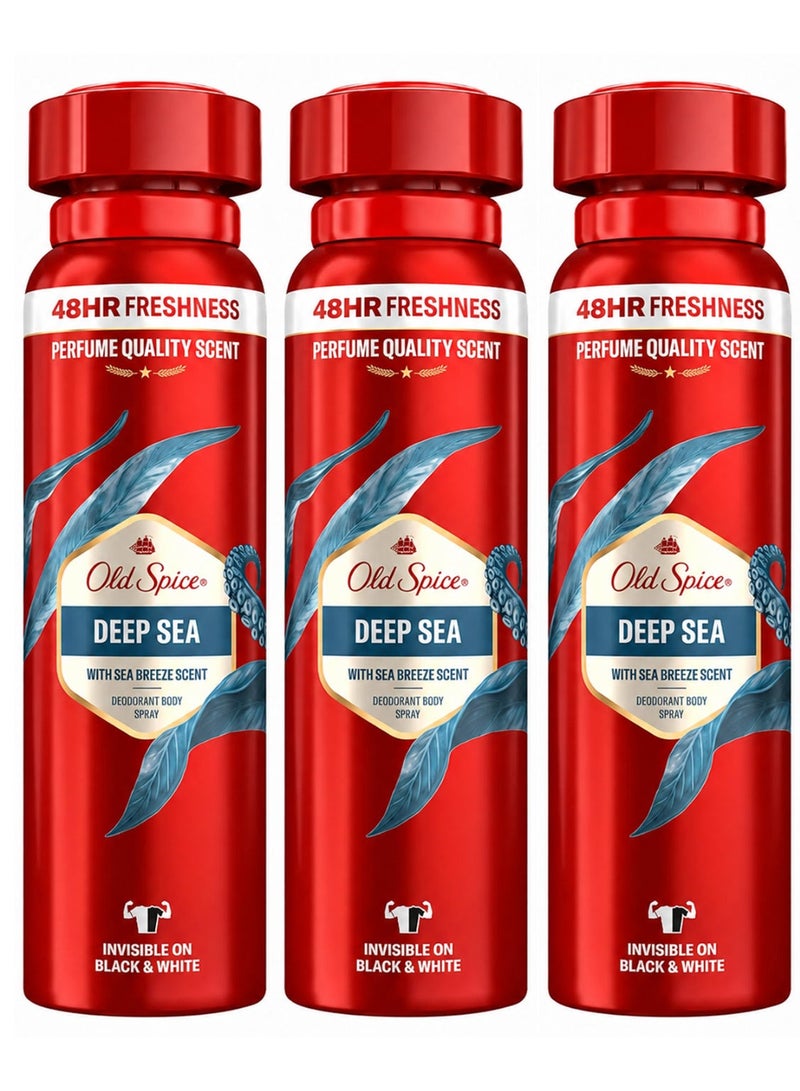 Old Spice Pack Of 3 Old Spice Deep Sea Deodorant Body Spray for Men 150ml - Image 1