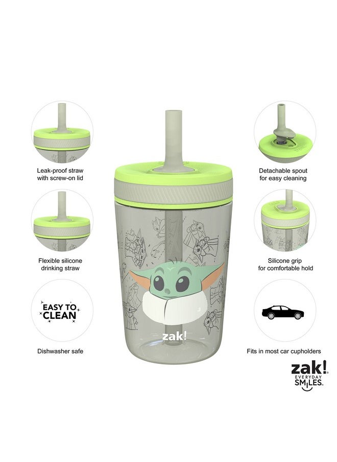 Zak Designs - أكواب الأطفال من Star Wars The Mandalorian Kelso للسفر أو في المنزل، عبوة من قطعتين، 15 أونصة، أكواب بلاستيكية متينة للأطفال بتصميم مانع للتسرب، مثالية للأطفال (بيبي يودا جروجو) - Image 1
