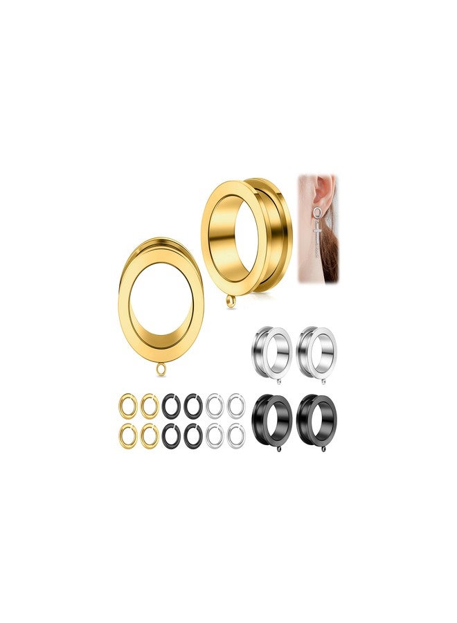 Oyaface 6pcs 9/16'' 14MM Ear Gauges Tunnels Plugs Gold DIY Ears Piercing Jewelry Ear Expander Stainless Steel Double Flared Ear Dangle Gauges Accessories for Women Men - Image 1