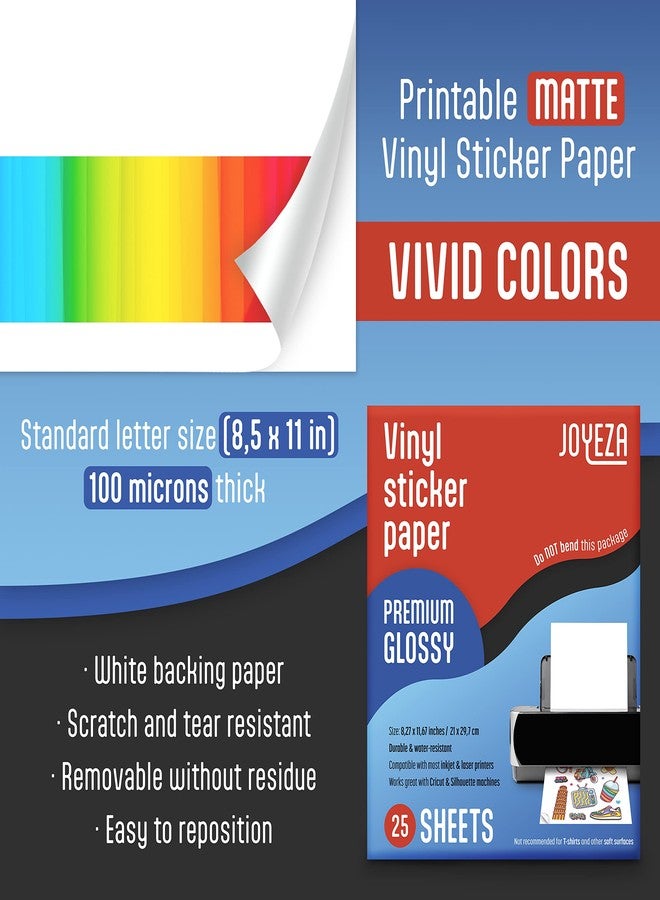 JOYEZA Premium Printable Vinyl Sticker Paper for Inkjet Printer - 25 Sheets Glossy White Waterproof, Dries Quickly Vivid Colors, Holds Ink Well - Inkjet & Laser Printer - Image 2