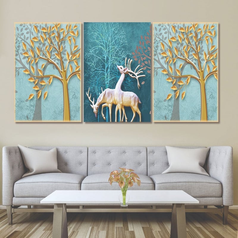 Marktna Three modern-designed canvas panels with a hollow frame, measuring (90×40), three pieces - Image 1